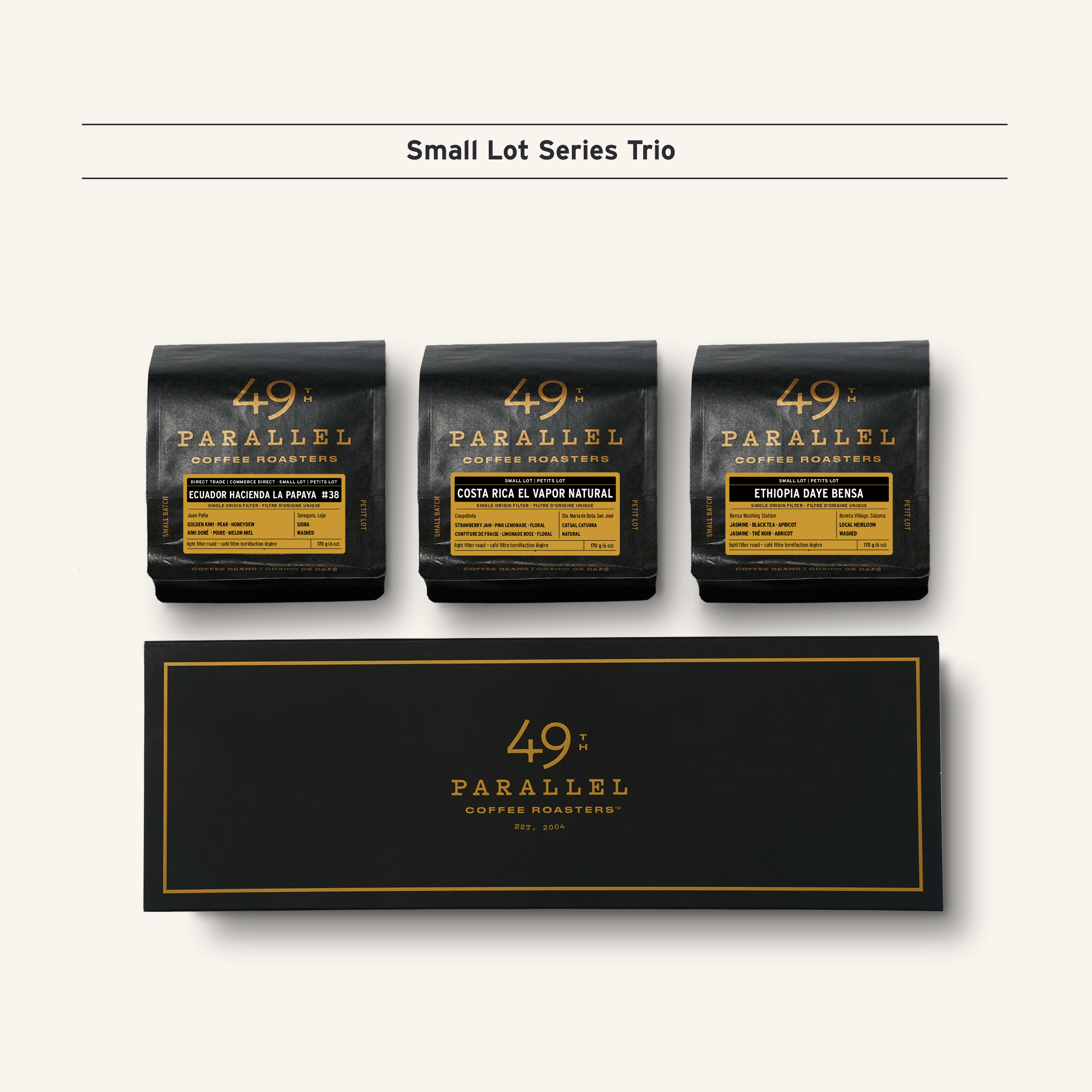 49th Parallel Coffee Roasters - Small Lot Series Trio - Direct Trade Specialty Coffee - Meilleur cadeau de Noël 
