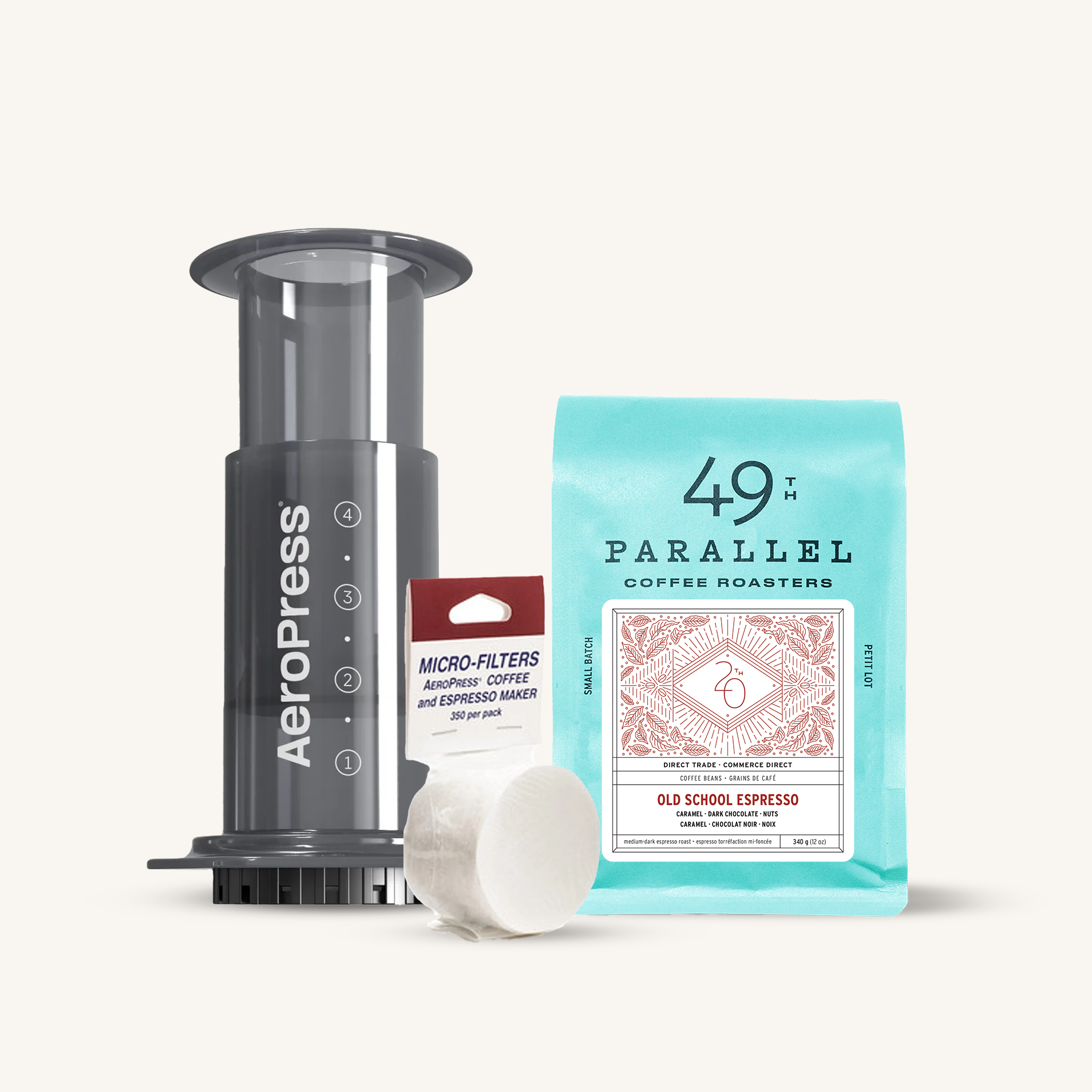 49th parallel Coffee Roasters - AeroPress Espresso Set for mobile or camping coffee Experience