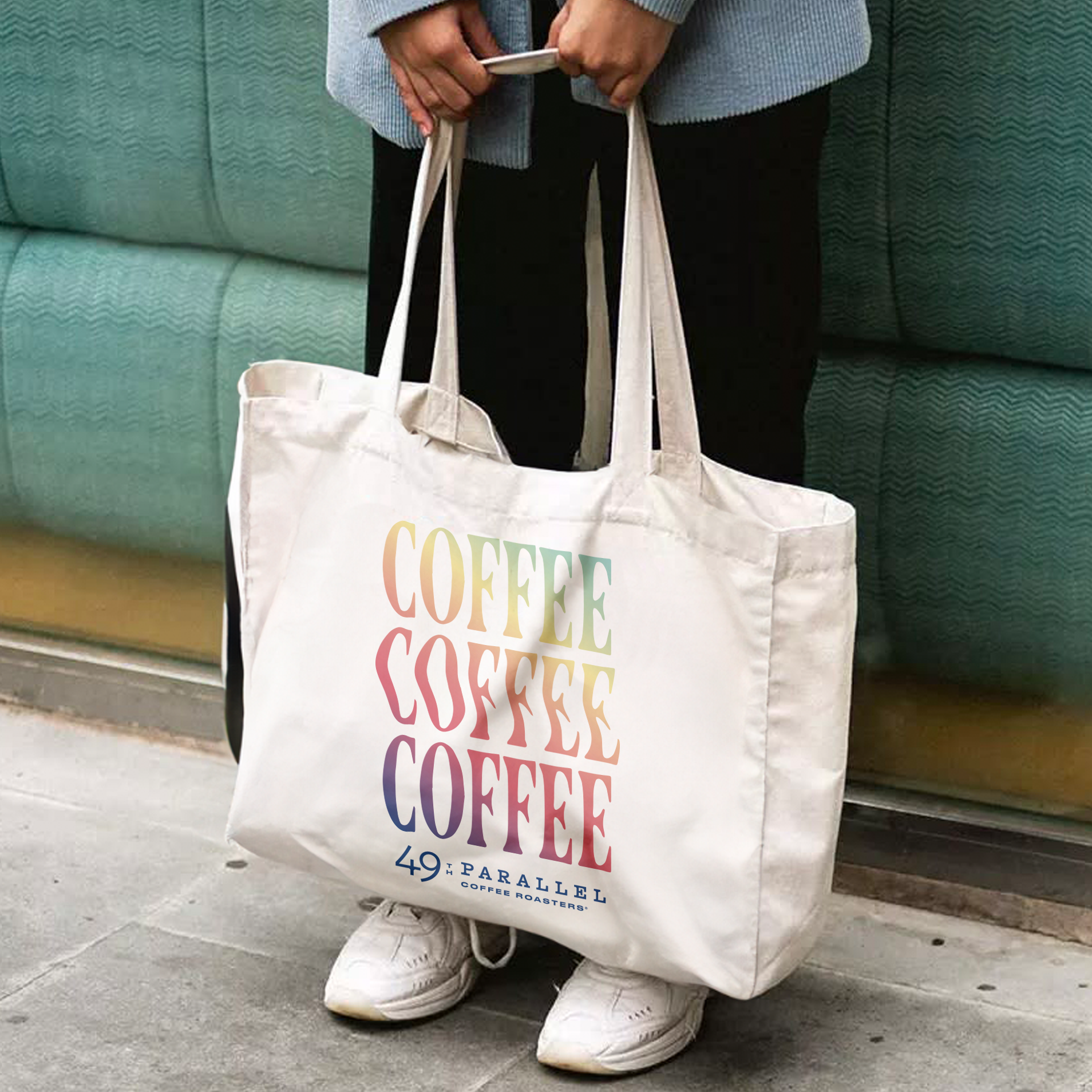 49th Parallel Coffee Roasters - Summer Coffee Large  Cotton Beach Tote Bag